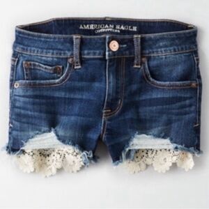 American Eagle Outfitters Blue Jean Shorts with White Lace Trim